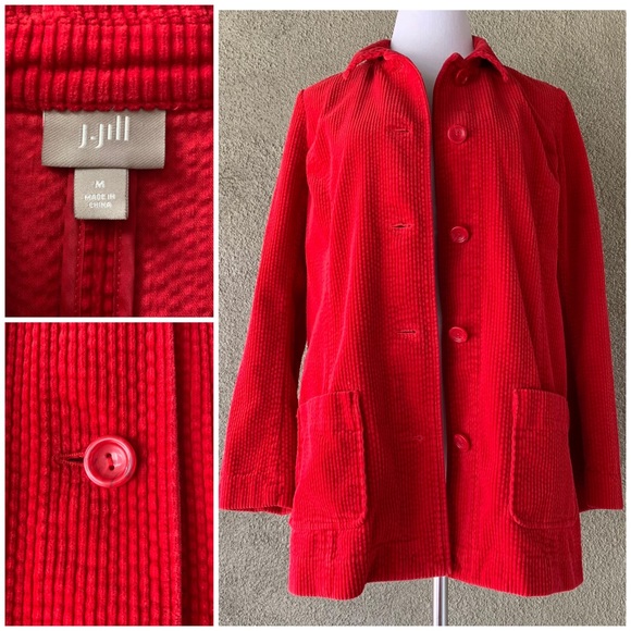 “J. Jill” Red Wide Wale Corduroy Car Coat Jacket size M - Picture 1 of 11
